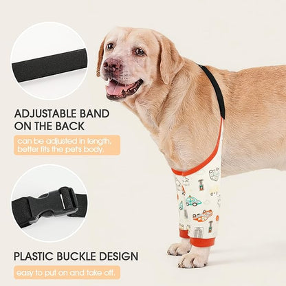 Dog Recovery Suit for Front Legs, Dog Recovery Sleeves After Surgery with Elastic Band, Soft Protective Elbow Braces for Medium Large Dogs, Cone Collar Alternative to Stop Licking Leg Wounds,Red,2XL