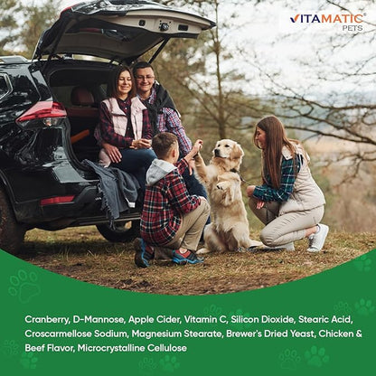 Vitamatic Cranberry for Dogs – 120 Chewable Tablets – with D-Mannose, Apple Cider Vinegar & Vitamin C – Urinary Tract & Bladder Support for Dogs