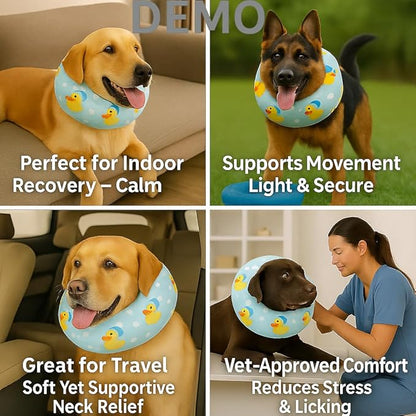 LovinPet Dog Recovery Collar, Adjustable Soft Cone for Medium & Large Dogs, Post-Surgery Comfort & Lick Prevention, Ducks with Hats Print,Blue