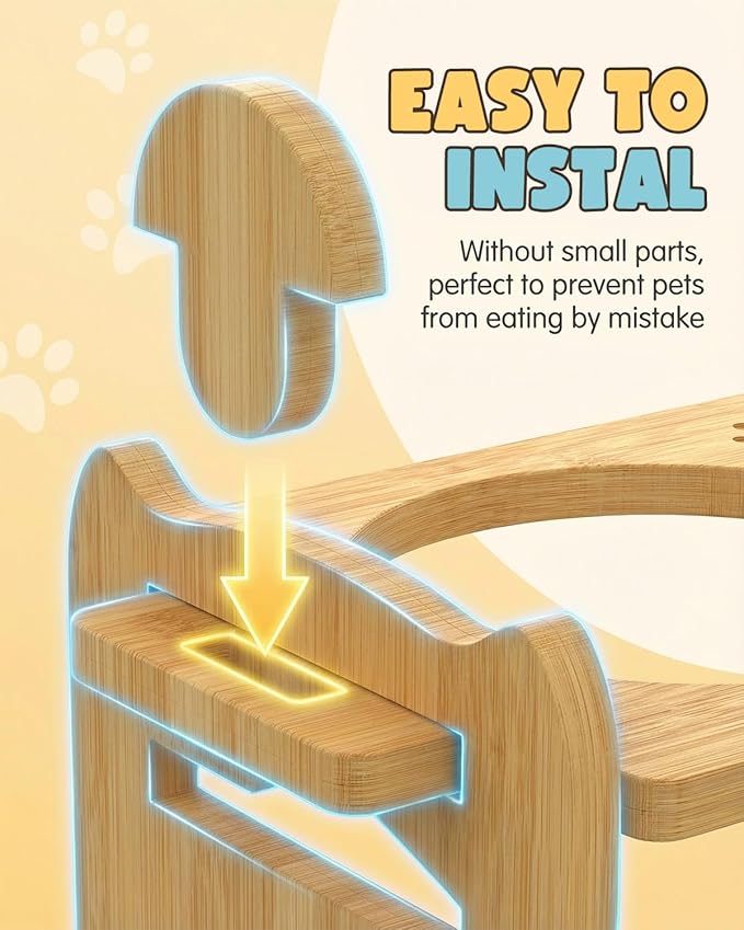 Jovrun Elevated Dog Bowls, Adjustable Raised Dog Bowl Stand for Medium Size Dogs, 15°Tilted Elevated Dog Bowls, Durable Bamboo Dogs Feeder with 2 Stainless Steel Bowls and Non-Slip Feet