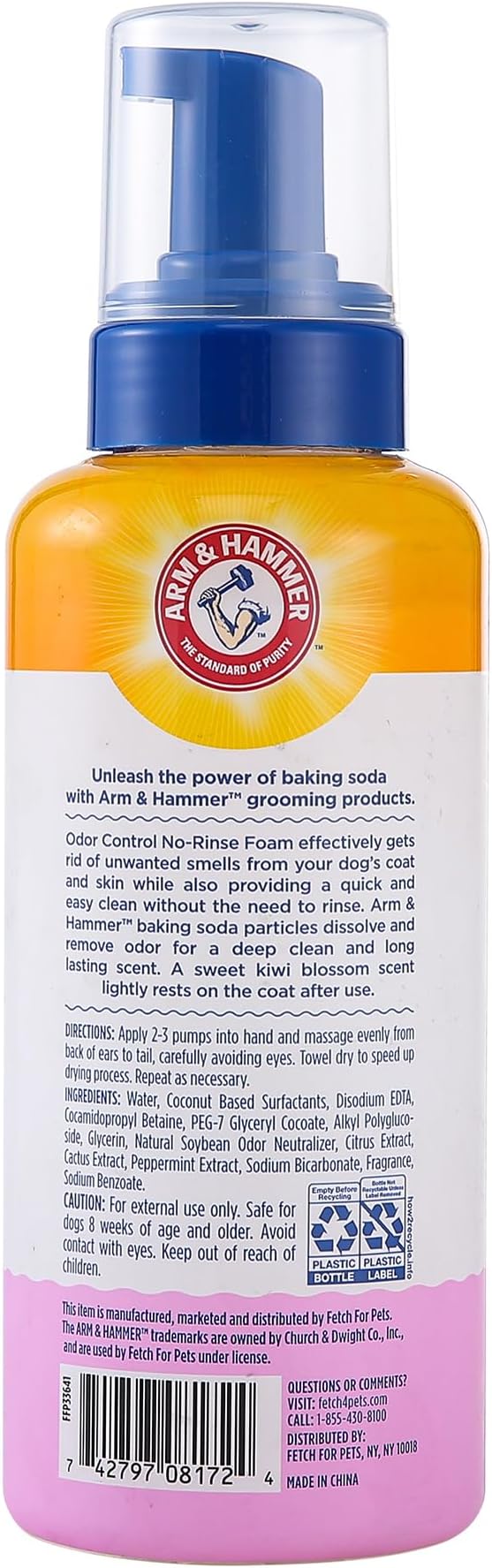 Arm & Hammer for Pets Odor Control Pet No-Rinse Foam with Baking Soda, Kiwi Blossom Scent, Best Odor Eliminating Foam for Dogs and Puppies; Waterless Dog Deodorizer, 16 Fl Oz (Pack of 2)