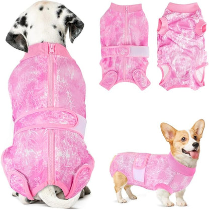 Lukovee Recovery Suit for Dogs, Zipper On Recovery Suit for Female Male Dog, Onesie Abdominal Wounds Cone E-Collar Alternative Prevent Licking Spay Recovery Suit (L, 2TPI)
