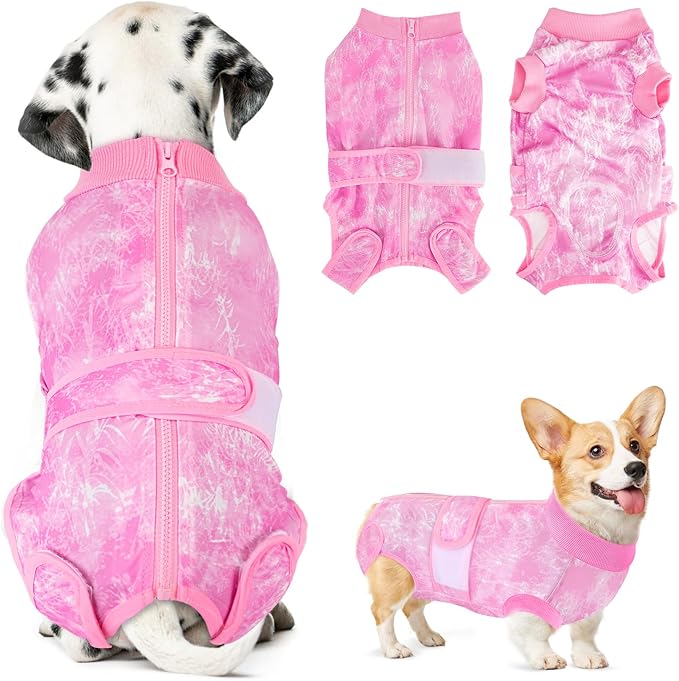 Lukovee Recovery Suit for Dogs, Zipper On Recovery Suit for Female Male Dog, Onesie Abdominal Wounds Cone E-Collar Alternative Prevent Licking Spay Recovery Suit (XXL,TPI)
