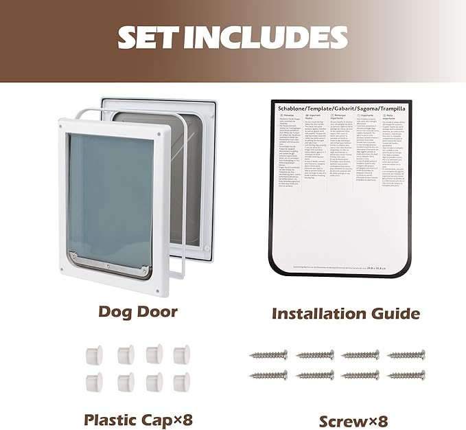 Pet Flap Door 2 Ways Locking Dog Wall Entry Pet Door with Transparent Flap for Dogs (Medium)