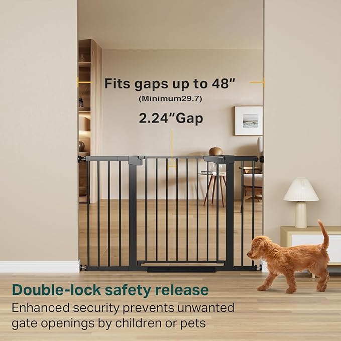 Cumbor Extra Wide Baby & Pet Gate Set, 29.7-48" & 36.6-59" Gates with Dual-Lock, Auto-Close, One-Hand Operation for Stairs, Hallways & Doorways
