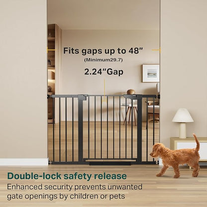 Cumbor Extra Wide Baby & Pet Gate Set, 29.7-48" & 36.6-59" Gates with Dual-Lock, Auto-Close, One-Hand Operation for Stairs, Hallways & Doorways