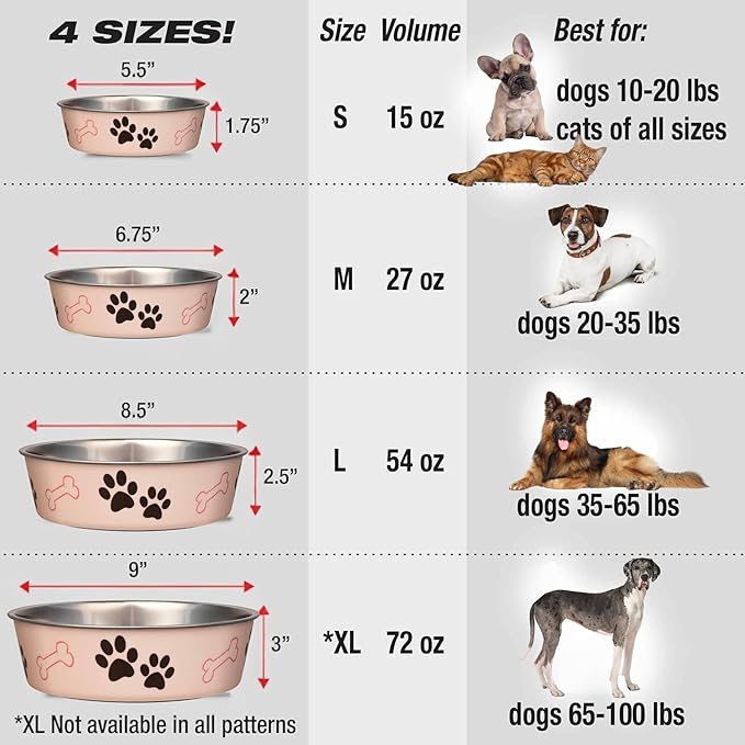 Loving Pets Bella Dog Bowls- Stainless Steel Dog & Cat Bowls - Spill Proof Dog Food Bowl, Cat Bowl, Puppy Essentials & Pet Supplies Great for Home & Travel (X-Large 65-100lbs, Paparazzi Pink)