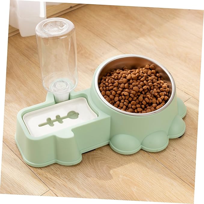 Balacoo Automatic Stainless Steel Dog Feeder Bowl and Water Dispenser Multifunctional Pet Food Container Elegant Design Convenient for Home and Pet Stores Green