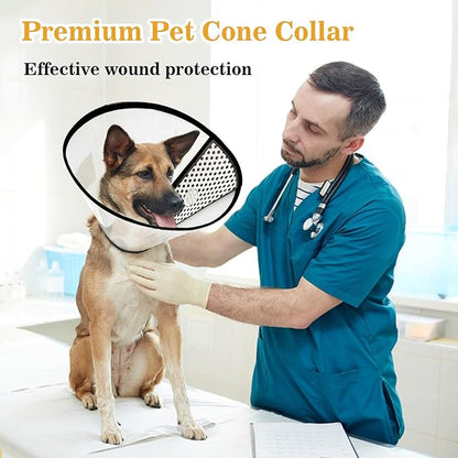 Pet Dog Cone Collar After Surgery, Adjustable Plastic Pet Recovery E-Collar for Dogs Cats, Soft Breathable Surgical Elizabethan Dog Neck Cover for Prevent Biting and Stop Licking Wound Large