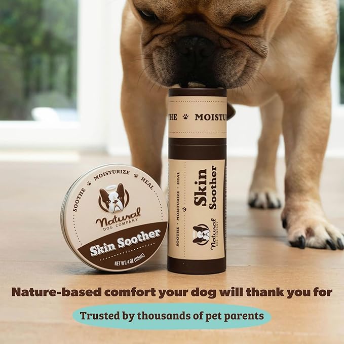 Natural Dog Company Skin Soother Balm for Dogs – Dog Skin Balm for Dry Winter Skin, Seasonal Sensitivity & Environmental Stress, Dog Moisturizer with Coconut Oil, Calendula & Vitamin E, 1 oz Tin