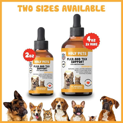 Flea & Tick Oral Drops for Dogs & Cats – Natural Herbal Supplement with B Vitamins – 2 oz, 60 Servings – Safe for All Breeds – Made in USA