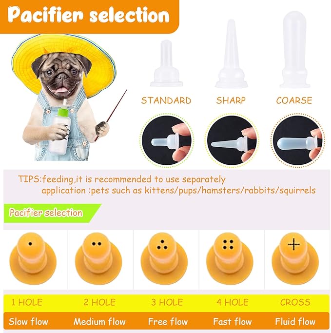 Tondiamo 17 Pcs Kitten Bottle Feeding Kit Puppy Bottles for Nursing Puppy Milk, Replacement Nipples Cleaning Brushes Bottle Opening Needles for Newborn Pet Cat Dog Rabbit Goat, Yellow, Green