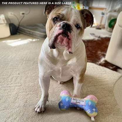Haute Diggity Dog Chewy Vuiton Bone Plush Squeaky Dog Toy, Soft Durable Designer-Inspired Stuffed Puppy Chew Toys for Small & Medium Dogs, Machine-Washable (Pink Ombre) Small