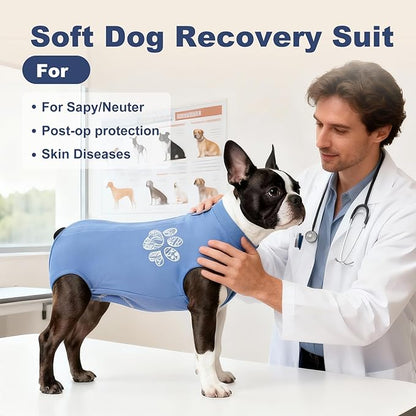 Jiupety Dog Recovery Suit Adjustable, Not Fit Slim and Long Body, Dogs Suit for Surgery Recovery, 3XL Size, Anti-Licking Surgical Dog Onesies, Blue & Paw