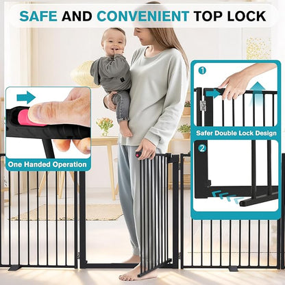 Snagle Paw Extra Wide Dog Gate,Free Standing Dog Fence with Door, Up to 156 Inch Wide Pet Gate with Support Feet for Stairs, Hallways, Doorways, Yard (Black, 6 Panels)