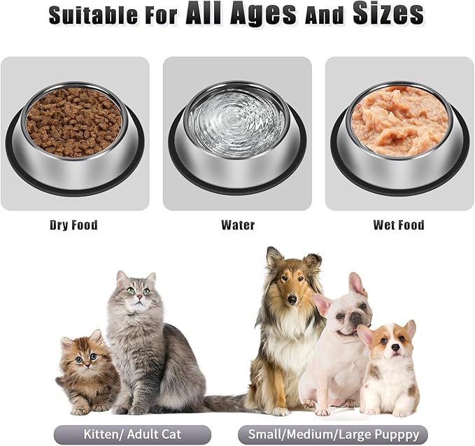 3Pcs Stainless Steel Dog Bowls Non-Slip Dog Food Bowl 36 Oz Dog Food and Water Bowl Set Dishwasher-Safe Puppy Bowls Rust Resistant Metal Pet Bowls Suitable for Small/Medium/Large Sized Pet