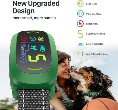Dog Bark Collar, Rechargeable Smart Collar, Anti Barking Training Collar with 5 Adjustable Sensitivity Beep Vibration, Bark Collar for Large Medium Small Dogs (Green)