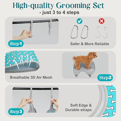 Supet Dog Grooming Hammock Harness for Dogs Cats, Relaxation Pet Nail Clipper Hammock, Restraint Dog & Large Animal Leashes Sling for Groomingk for Nail Trimming (Coral Blue, L)