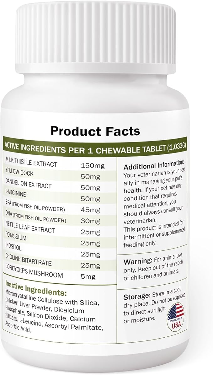 Milk Thistle & SAM-E for Dogs, Advanced Liver & Kidney Support with Silymarin, Detox Supplement for Dogs- 120 Chewable Tablets