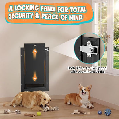 3-Flap Dog Door for Wall, All Aluminum Medium Doggy Door for Wall, Heavy Duty Pet Door with Lock, Extreme Weather Doggie Door for Interior Exterior Wall, Pets Up to 45LB