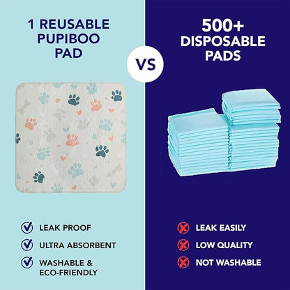 PUPIBOO Washable Pee Pads for Dogs and Cats - Super Absorbent Reusable Puppy Training Pads - 100% Waterproof, Leak-Proof & Non-Slip Whelping Pads for Pet Housebreaking