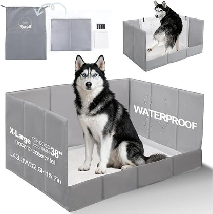 HQ4US 4LEGS Dog Litter Box, Pee Pad Holder Foldable, Indoor Dog Potty Tray for Puppy & Large Dogs, High Walls, Seamless, No Assembly, Waterproof, Easy to Clean, No Spill,Portable for Travel