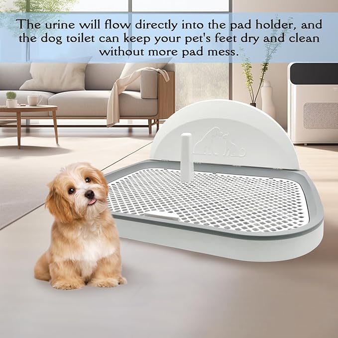 Tfwadmx Pee Pad Holder Dog Potty Tray with Splash Guard & Center Post Mesh Training Toilet Potty Tray Puppy Pad Holder for Puppy and Small Size Dog (Grey, 22.4"×17.7")