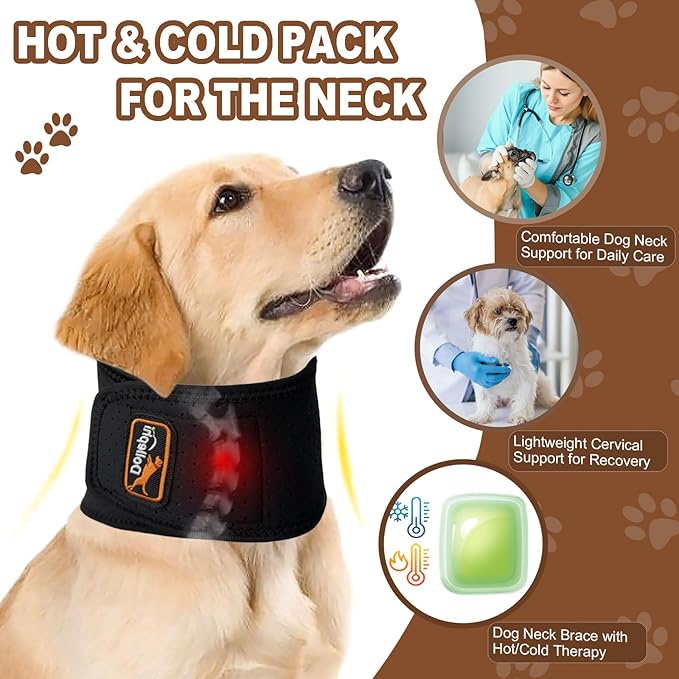 Dog Neck Brace with Hot/Cold Compress, Cervical Spine Support Collar for Dogs with IVDD, Neck Pain, Injury & Post-Surgery Recovery(M)