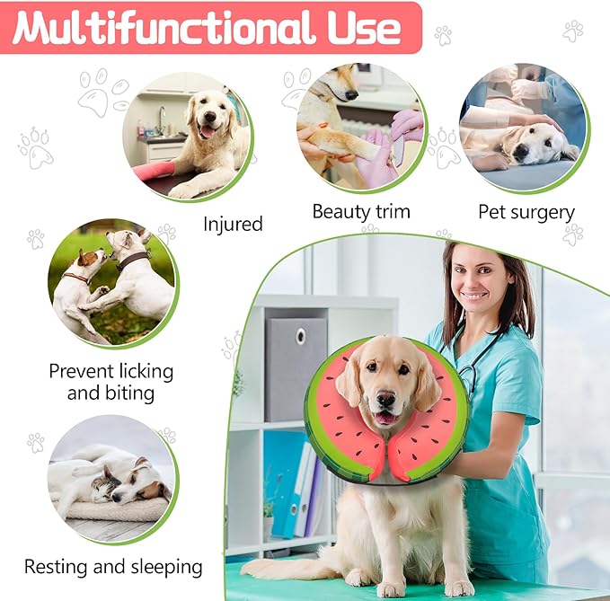 MIDOG Soft Inflatable Dog Cone, Donut E-Collar Alternative for After Surgery, Prevents Licking, Allowing Normal Eating & Vision, Comfortable Recovery Collar for Small Medium Large Dogs & Cats, Red-S
