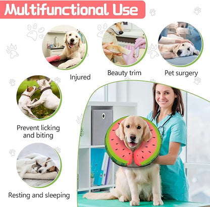 MIDOG Soft Inflatable Dog Cone, Donut E-Collar Alternative for After Surgery, Prevents Licking, Allowing Normal Eating & Vision, Comfortable Recovery Collar for Small Medium Large Dogs & Cats, Red-S
