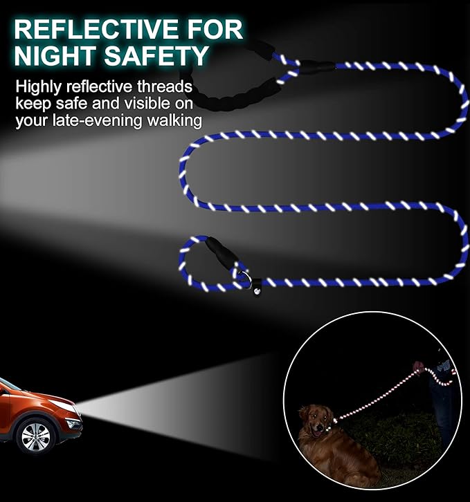 TagME 6ft Slip Dog Lead, No Pull Reflective Training Leash with Padded Handle, Professional Rope P-Leash for Small Medium Large Dogs, Heavy Duty Correction Lead for Walking & Training (Navy Blue)