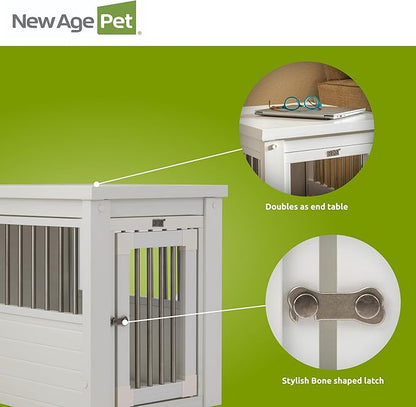 New Age Pet ECOFLEX InnPlace Dog Crate & End Table, Indoor Furniture Style Pet Kennel for Small, Medium, Large & XL Dogs, Durable Composite, Antique White, Small