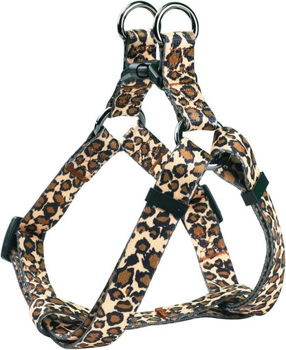 Harness and Leash Set, Leopard Pattern, 5ft Matching Leash, No Pull, Easy Wear for Medium Dogs.(M, Brown Leopard)