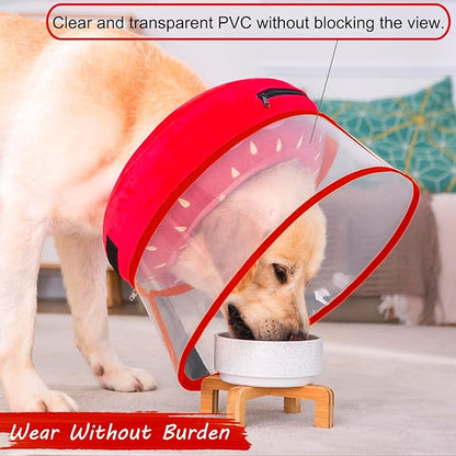 Inflatable Dog Cone Collar for Large Medium Small Dogs, Soft Dog Donut Collar Adjustable Recovery Cone for Pets After Surgery, Extra Enhanced Anti-Licking Guard Shield for Pets (ML, Strawberry)