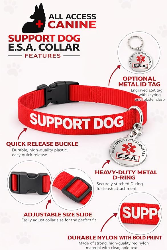 Service Dog Collar & Emotional Support Animal (ESA) Collar with Metal ID Tag + 3 Information Cards – Adjustable Heavy-Duty Nylon | ALL ACCESS CANINE