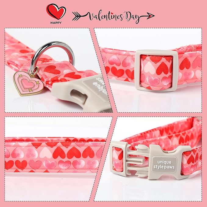 Unique style paws Valentine's Day Dog Collar Plastic Buckle Collar with Pendant Painting Love Heart Gift Wedding Small Medium Large Boys Girls Dogs