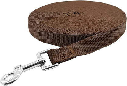 Nylon Training Dog Leash for Small Medium Large Dogs, 15ft 20ft 30ft 50ft Long Leash Dog/Puppy Lead for Obedience Recall Training, Camping (1" x 50ft, Brown)