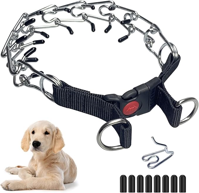 Dog ProngTraining Collar Choke Pinch Collar for Dogs with Comfort No Pull Dog Collar Rubber Tips and Quick Release Snap for Small Medium Large Dogs