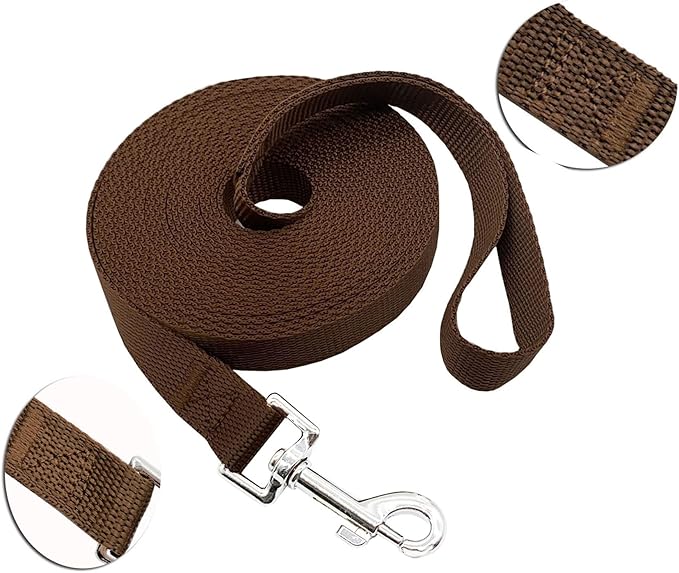 Nylon Training Dog Leash for Small Medium Large Dogs, 15ft 20ft 30ft 50ft Long Leash Dog/Puppy Lead for Obedience Recall Training, Camping (1" x 30ft, Brown)