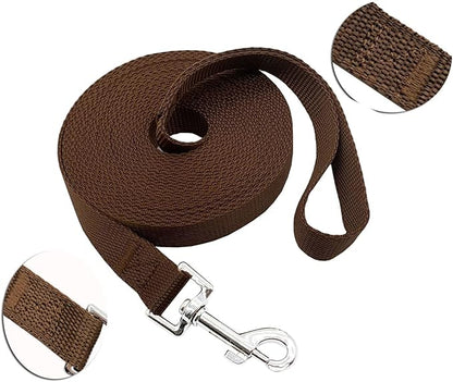 Nylon Training Dog Leash for Small Medium Large Dogs, 15ft 20ft 30ft 50ft Long Leash Dog/Puppy Lead for Obedience Recall Training, Camping (15ft, Brown)