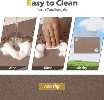 Pet Feeding Mat-Absorbent Dog Mat for Food and Water Bowl-Dog Accessories Pet Supplies-Dog Water Bowl for Messy Drinkers-No Stains Quick Dry Dog Water Dispenser Mat (12"x19", Brown)