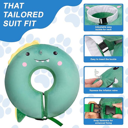 Dog Cone Inflatable Widen Dog Neck Donut Collar, Soft Cone Alternative After Surgery for Large Medium Small Dogs to Stop Licking, Dinosaur, Large