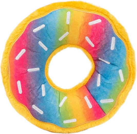 ZippyPaws Jumbo Donutz - Rainbow Plush Dog Toys for Aggressive Chewers, Summer Dog Pride Accessories