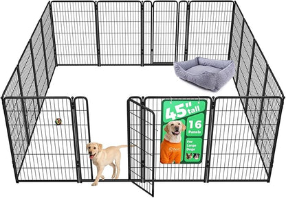 FXW Homeplus Unleashed Indoor Dog Playpen - Stress-Free and Safe Play, Heavy Duty 45 Inch 16 Panels Dog Pen for Large Dogs, Black│Patented