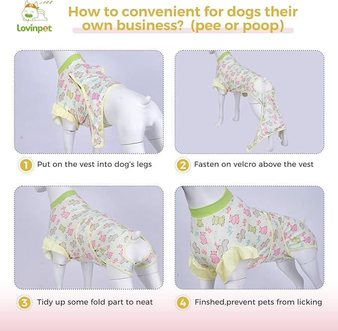 LovinPet Dog Recovery Suit - Medium Large - Professional Large Dog Recovery Suit Abdominal Wound Surgical Clothes Post-Operative Vest E-Collar Alternative Recovery,Hippo,Yellow,3XL