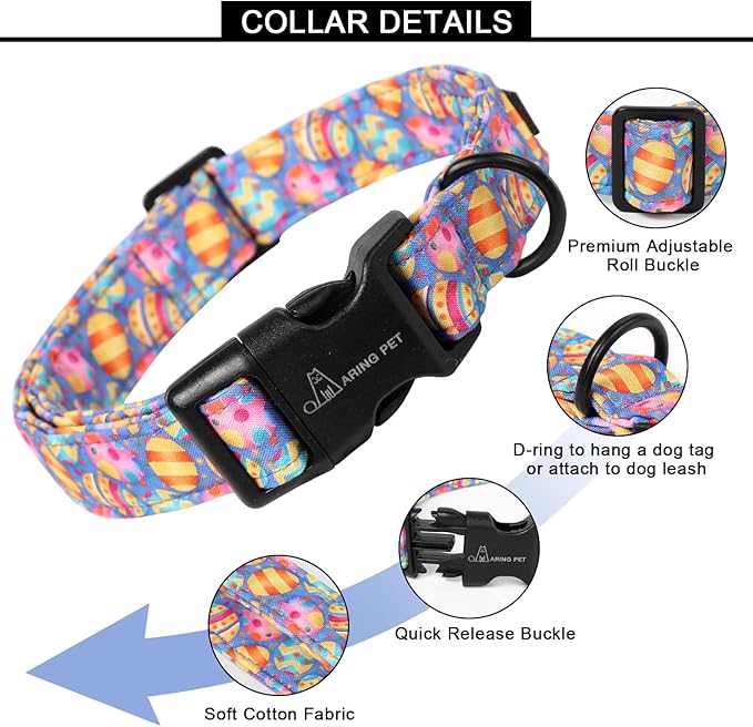 ARING PET Easter Dog Collar, Cute Purple Eggs Pet Collars with Quick Release Buckle for Puppy Small Medium Large Boy Girl Dogs-XS