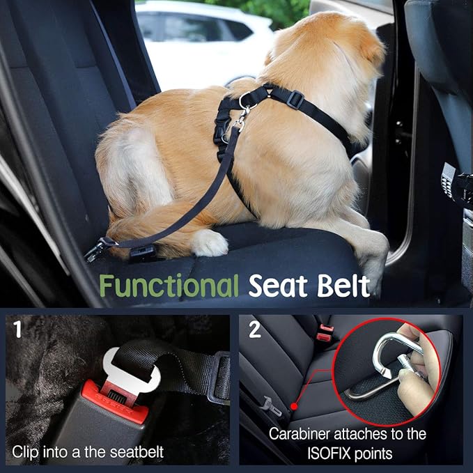 VavoPaw Dog Seat Belt, Safety Vest Dog Car Harness with Adjustable Buckle Dog Seat Belt for Vehicle Nylon Pet Safety Seat Belts Heavy Duty(L, Magenta)