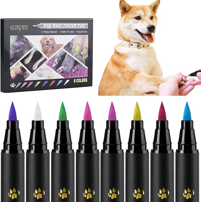 OLINGYOU Dog Nail Polish， Dog Nail Polish Pens Quick Dry-8 Colors, Pet Nail Polish Set for Dogs， DIY Dogs Puppy Nails, Dog Safe Nail Polish Non Toxic, Odorless, Easy to Apply