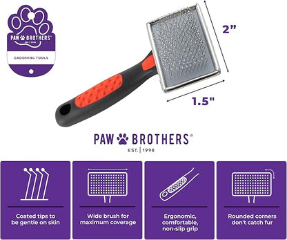 RYAN'S PET SUPPLIES Paw Brothers Soft Flat Slicker Brush with Coated Pin Tips, Mini/Small