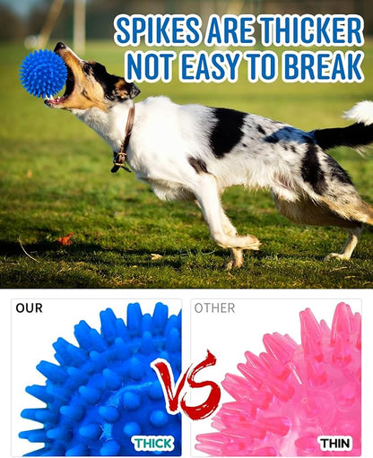 Pweituoet 4.5” Heavy Duty Squeaky Dog Balls for Medium Large Dogs, Dog Toys for Aggressive Chewers, Spike Ball Toys for Clean Teeth and Training(2 Pack) (4.5" red and Blue)